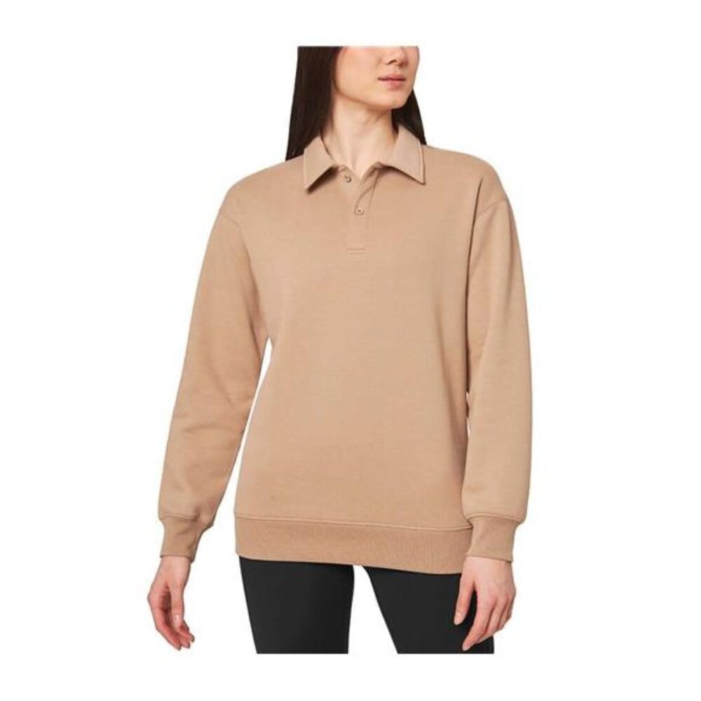 Mondetta Ladies' Collared Fleece Pullover Top (Natural Tan, Large)